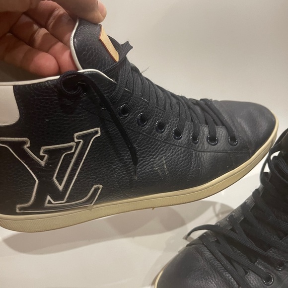LOUIS VUITTON NAVY LEATHER TATTOO LOGO HIGH TOPS - Picture 6 of 13